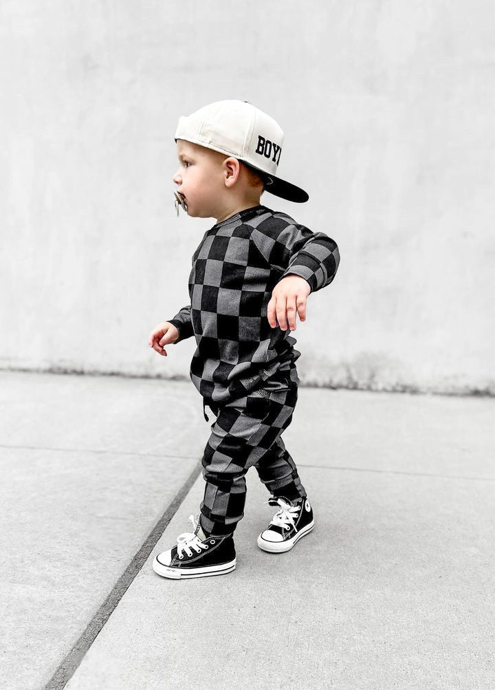 Organic Ribbed Set in Smoke + Storm