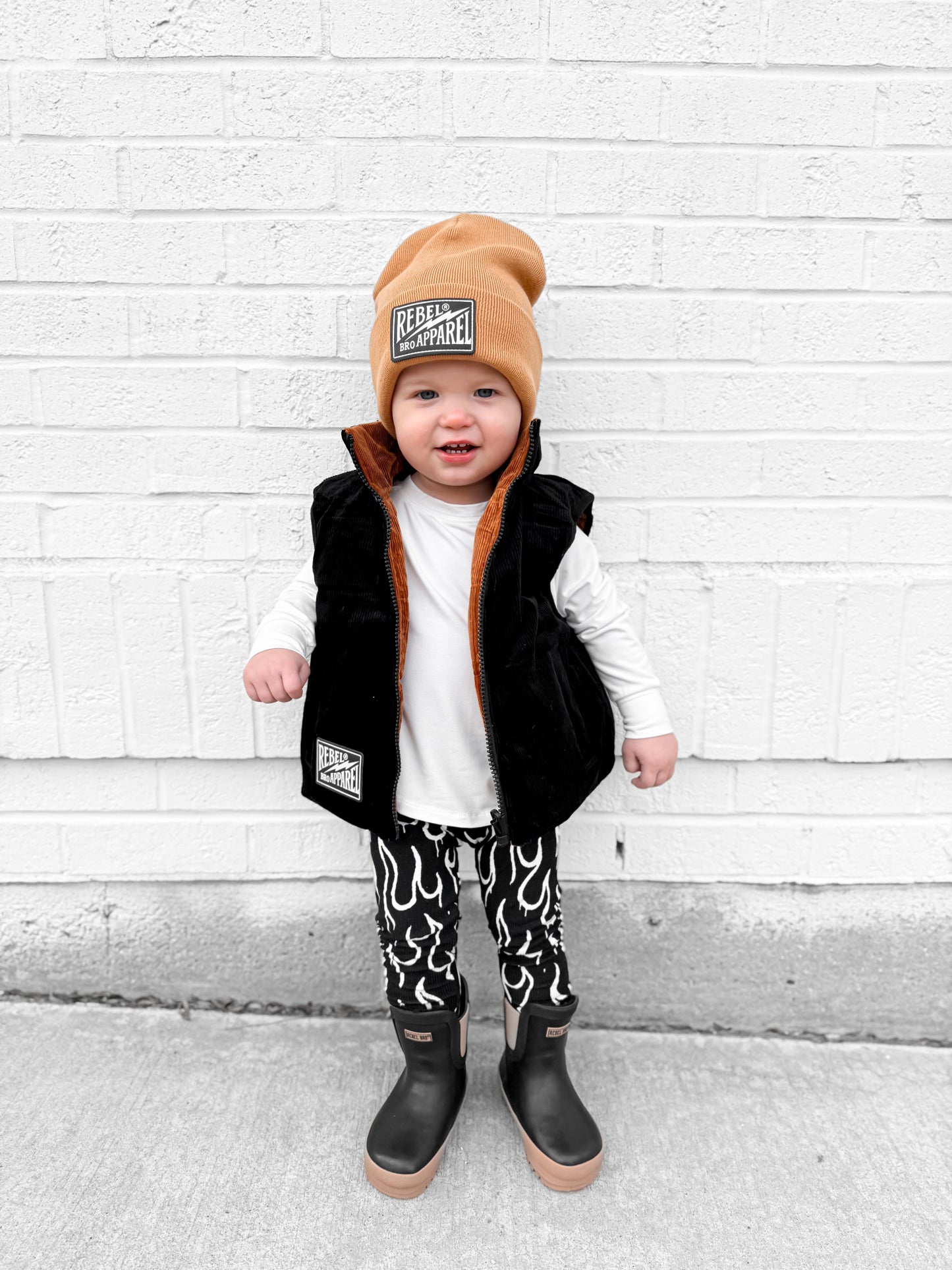 Reversible Puffer Vest in Rust + Black Corduroy