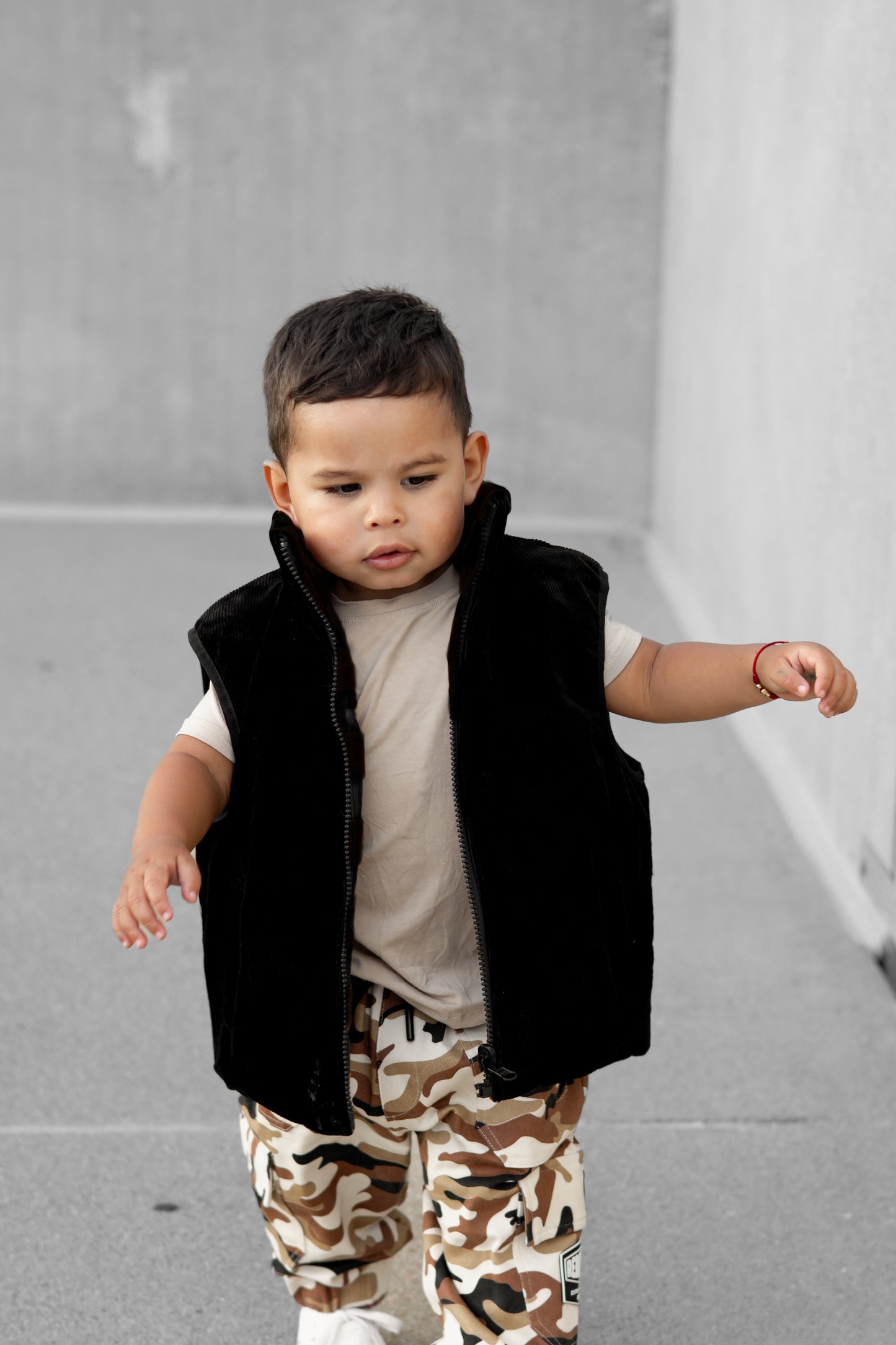 Reversible Puffer Vest in Rust + Black Corduroy