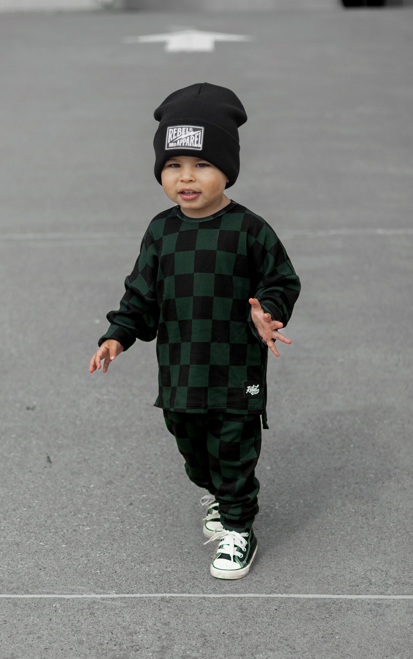 Organic Ribbed Set in Smoke + Midnight Emerald