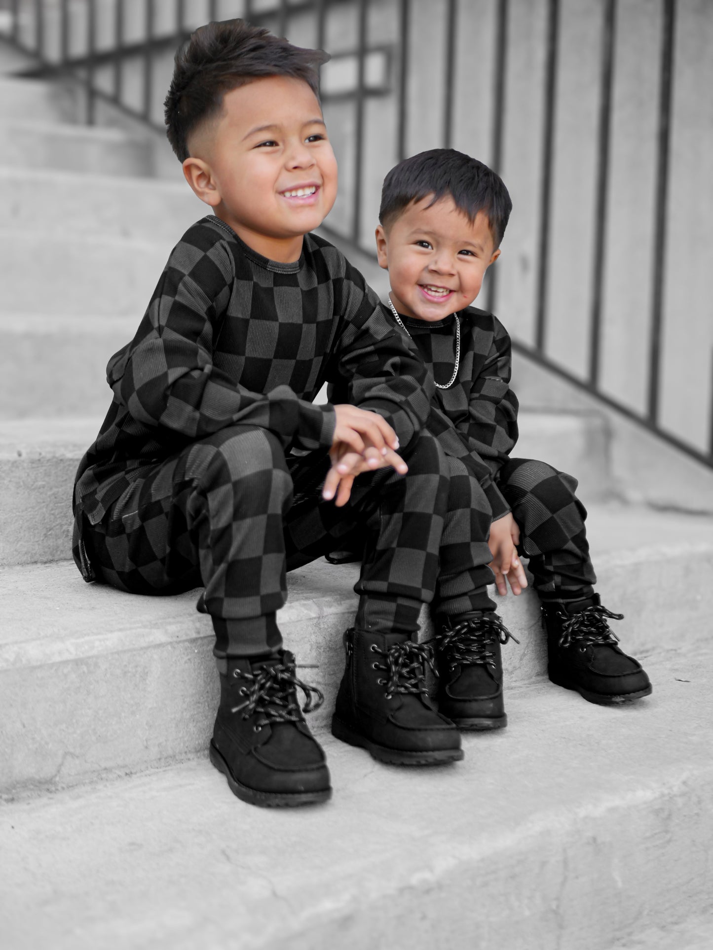 Organic Ribbed Set in Smoke + Storm