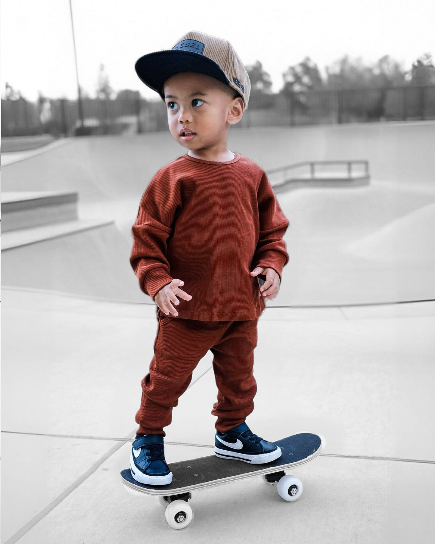 Organic Ribbed Set in Rust