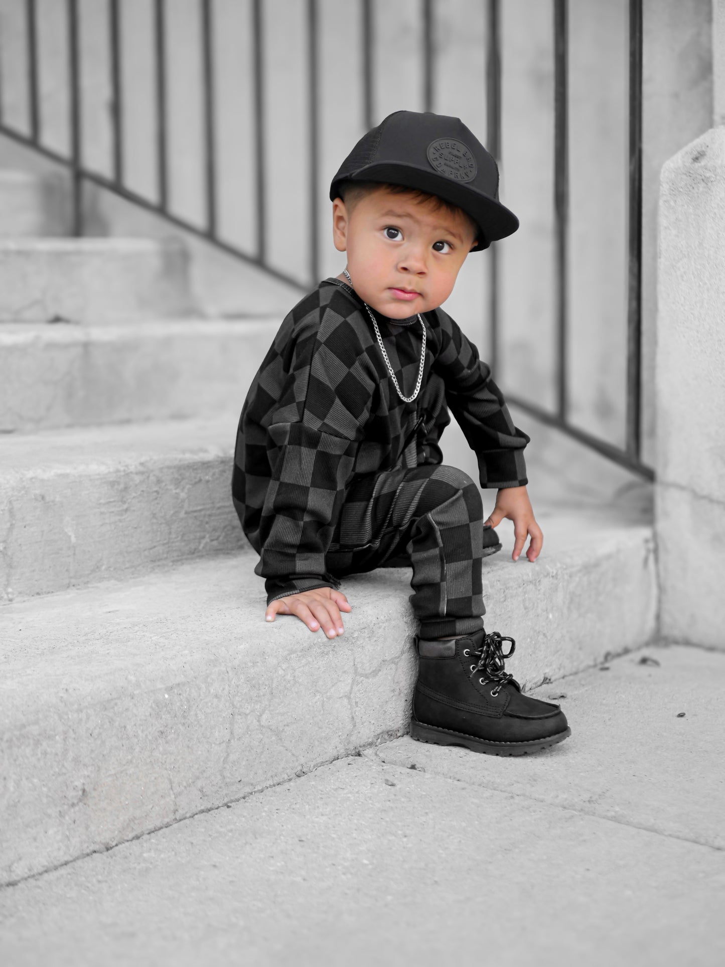 Organic Ribbed Set in Smoke + Storm