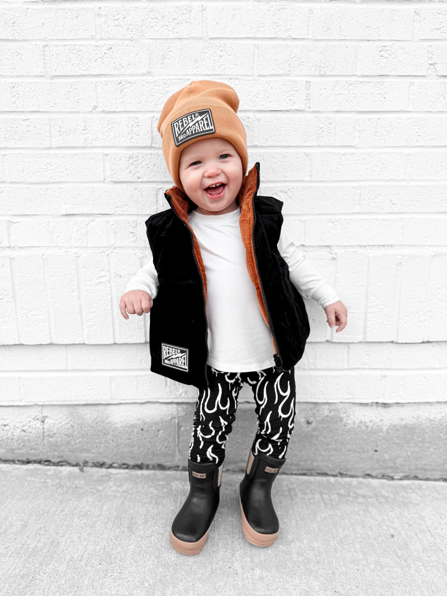 Reversible Puffer Vest in Rust + Black Corduroy