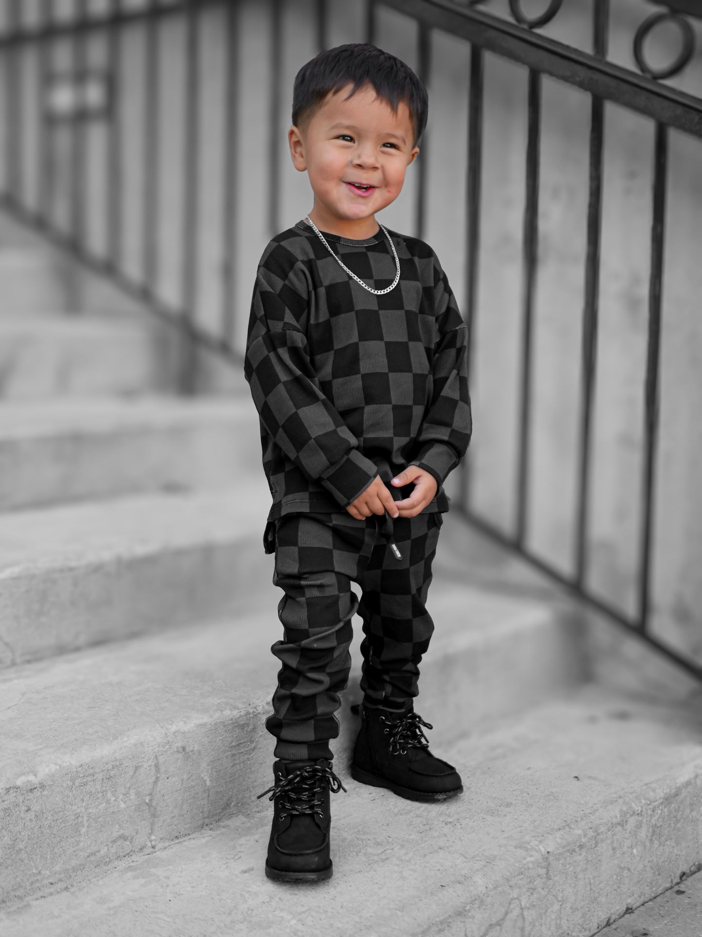 Organic Ribbed Set in Smoke + Storm