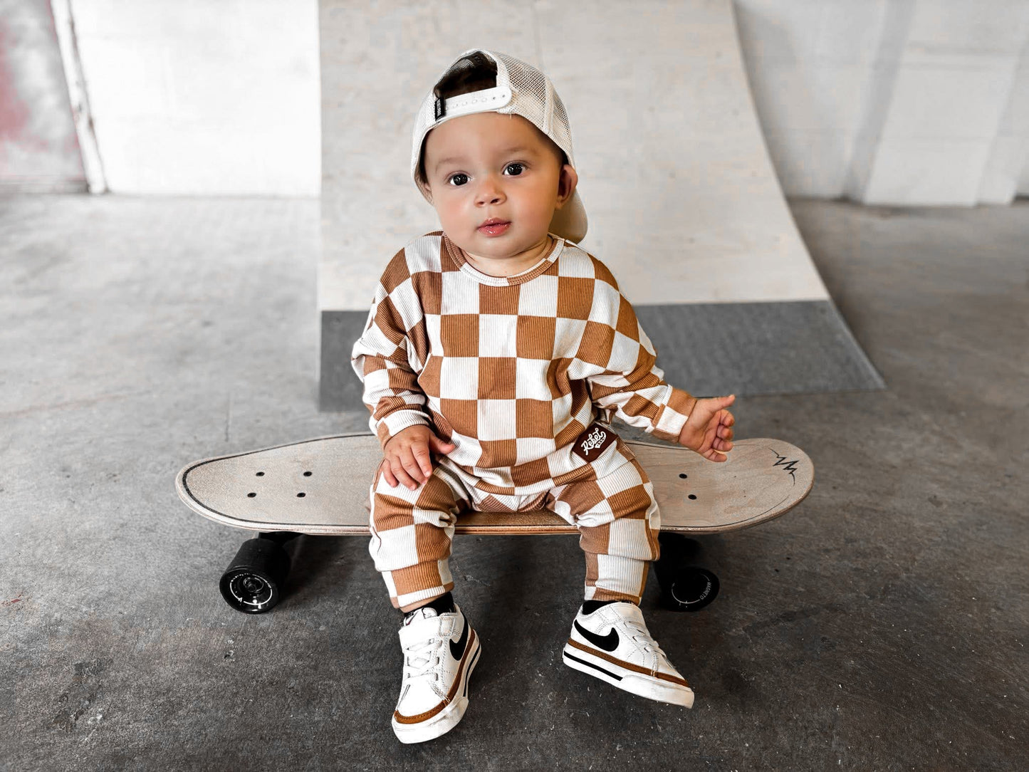 Organic Ribbed Set in Vanilla + Chestnut