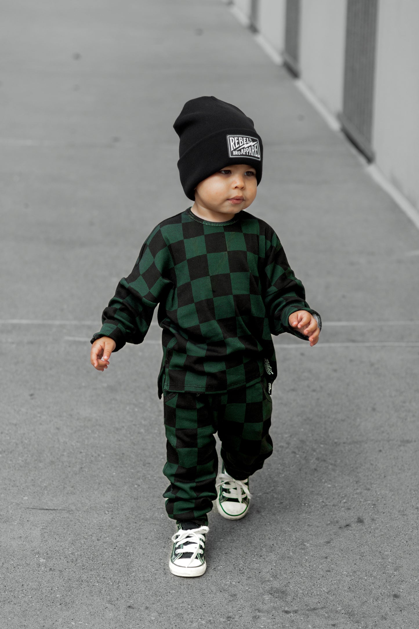 Organic Ribbed Set in Smoke + Midnight Emerald