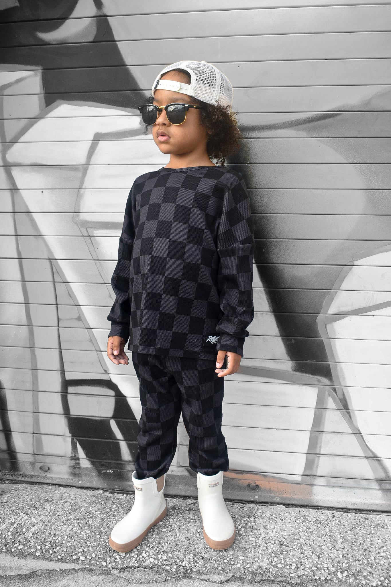 Organic Ribbed Set in Smoke + Storm