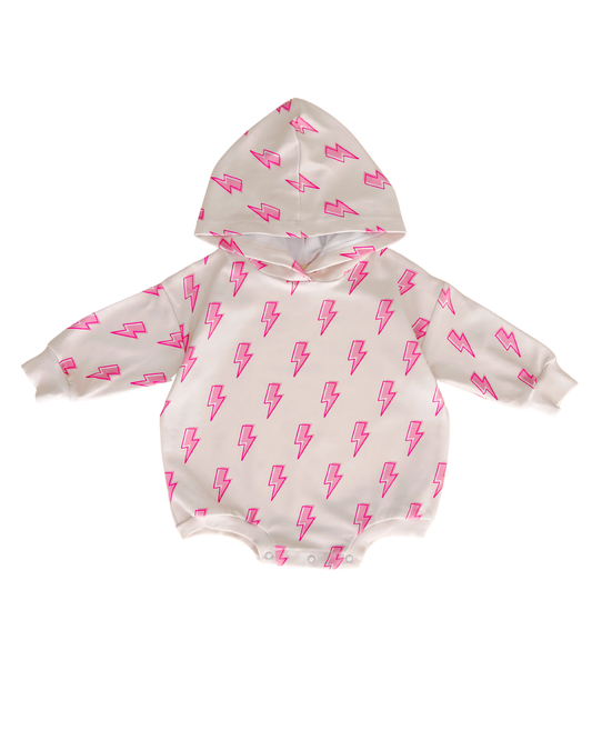 Hooded Bubble Romper | Pink Bolts