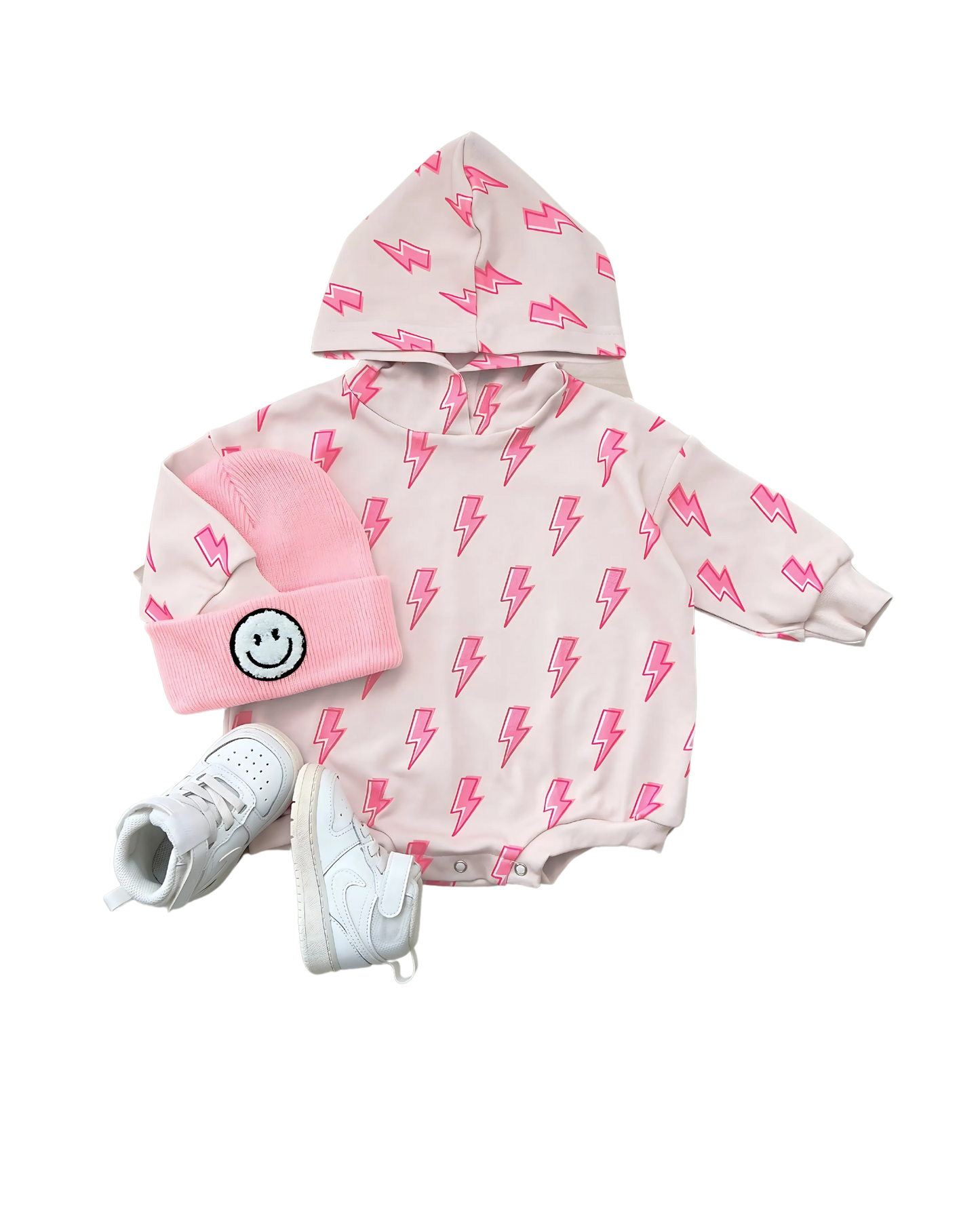 Hooded Bubble Romper | Pink Bolts