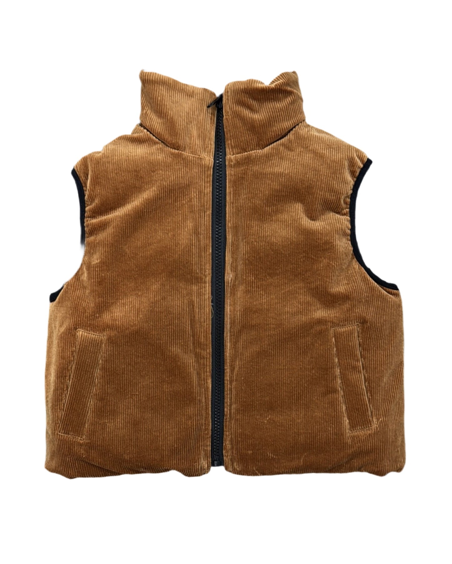 Reversible Puffer Vest in Rust + Black Corduroy