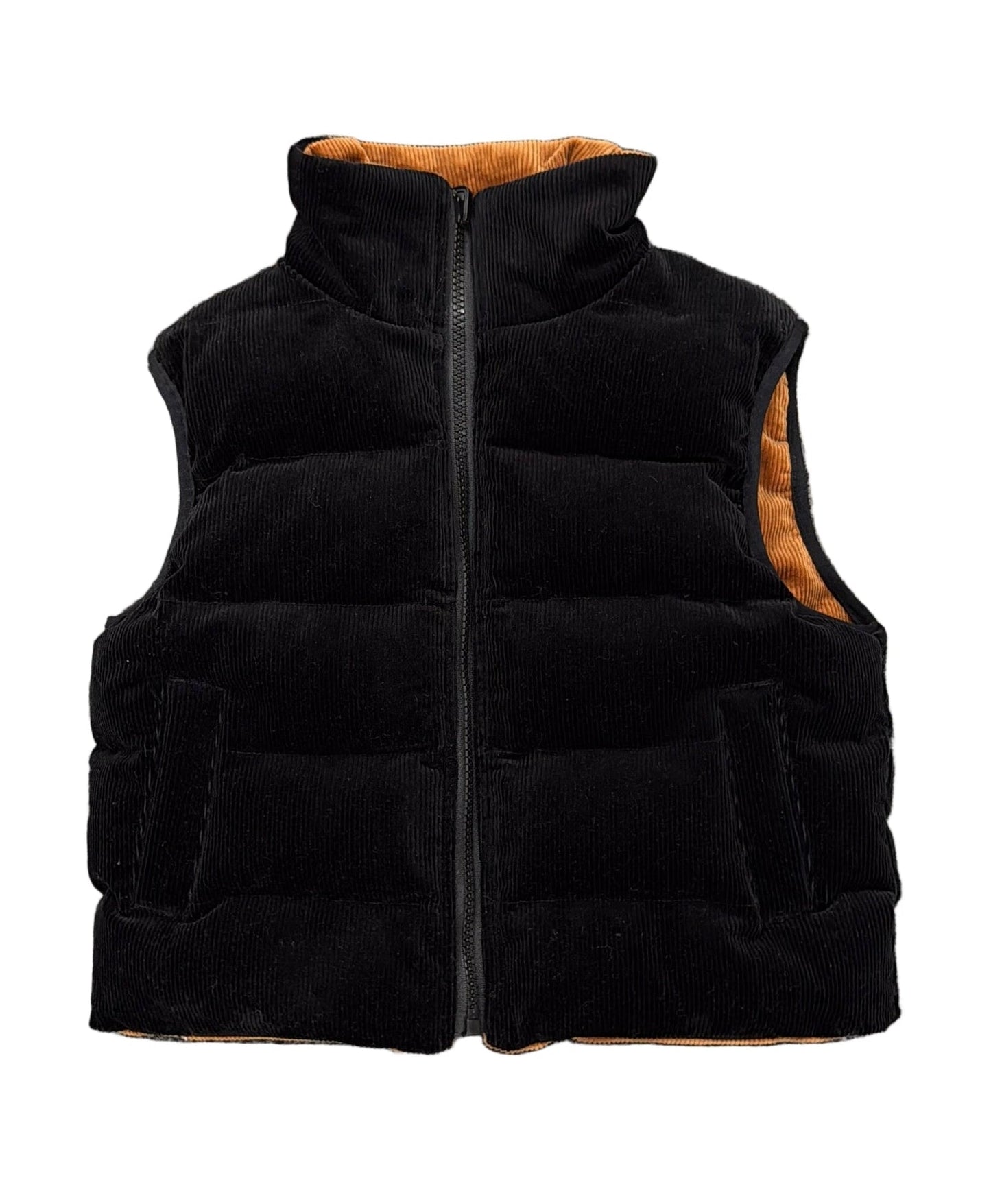 Reversible Puffer Vest in Rust + Black Corduroy