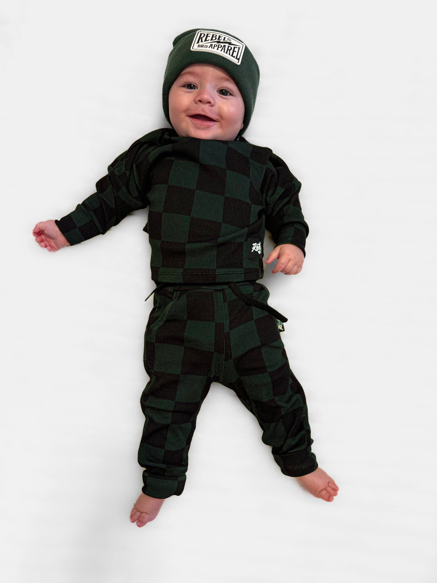 Organic Ribbed Set in Smoke + Midnight Emerald