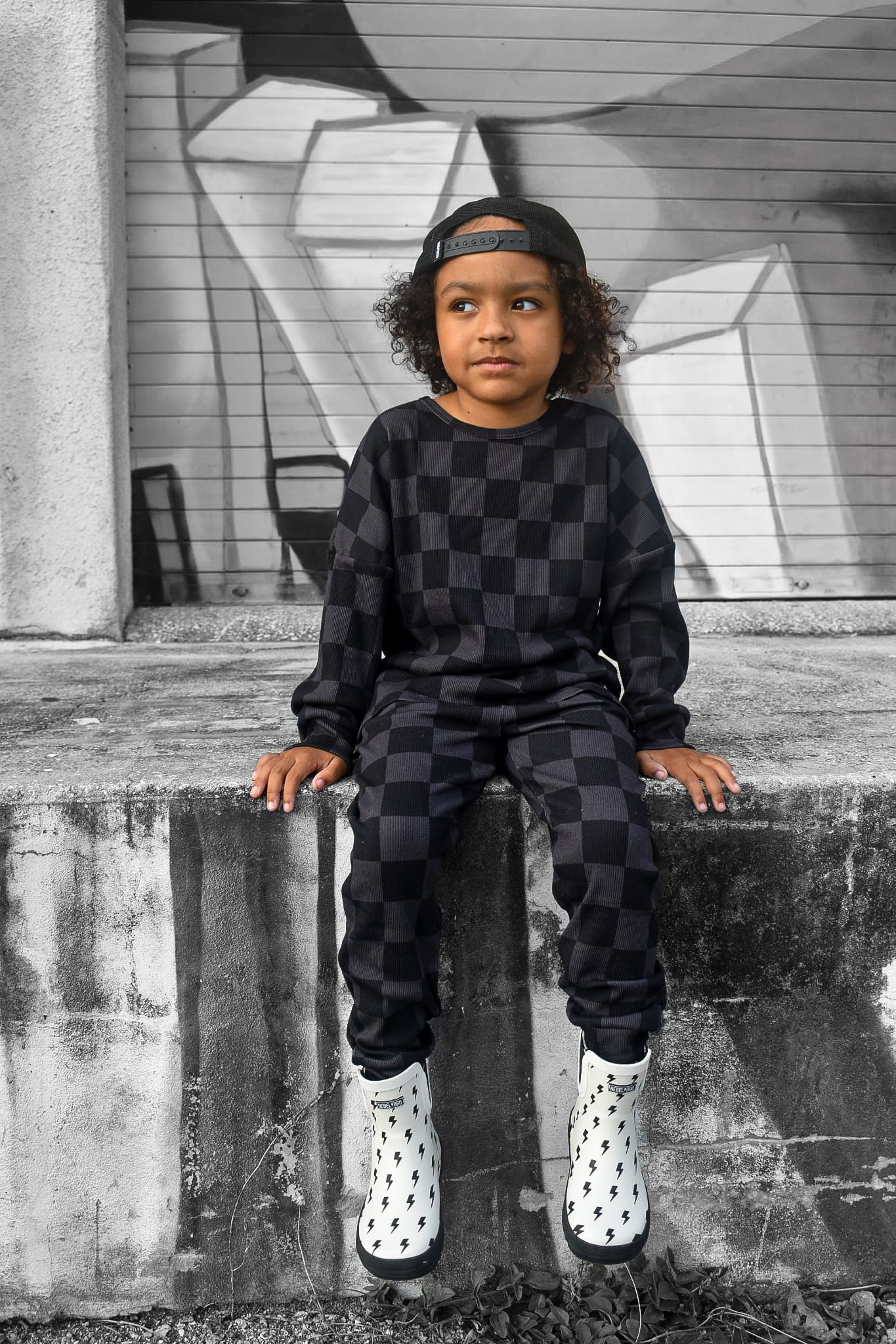 Organic Ribbed Set in Smoke + Storm