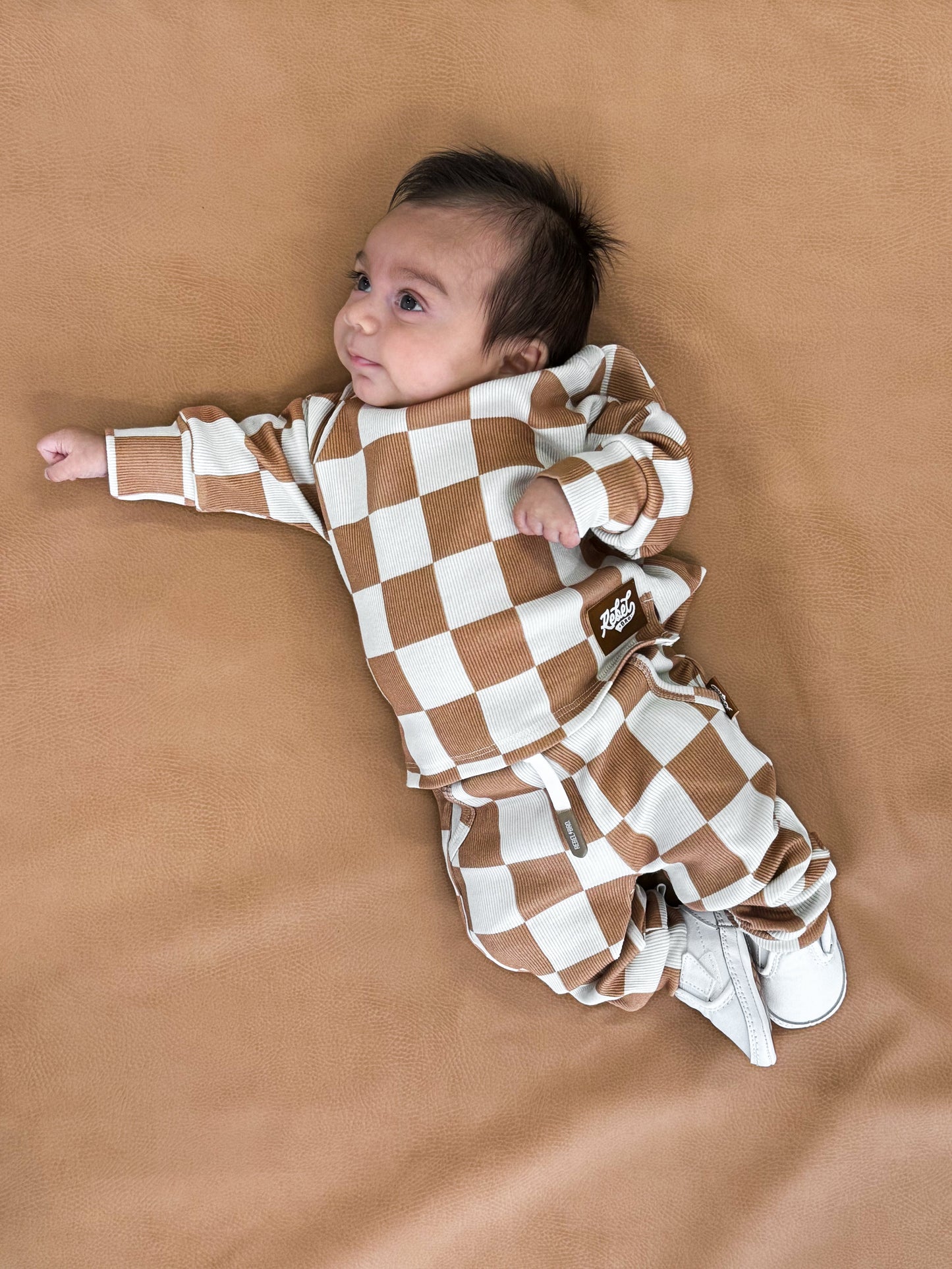 Organic Ribbed Set in Vanilla + Chestnut