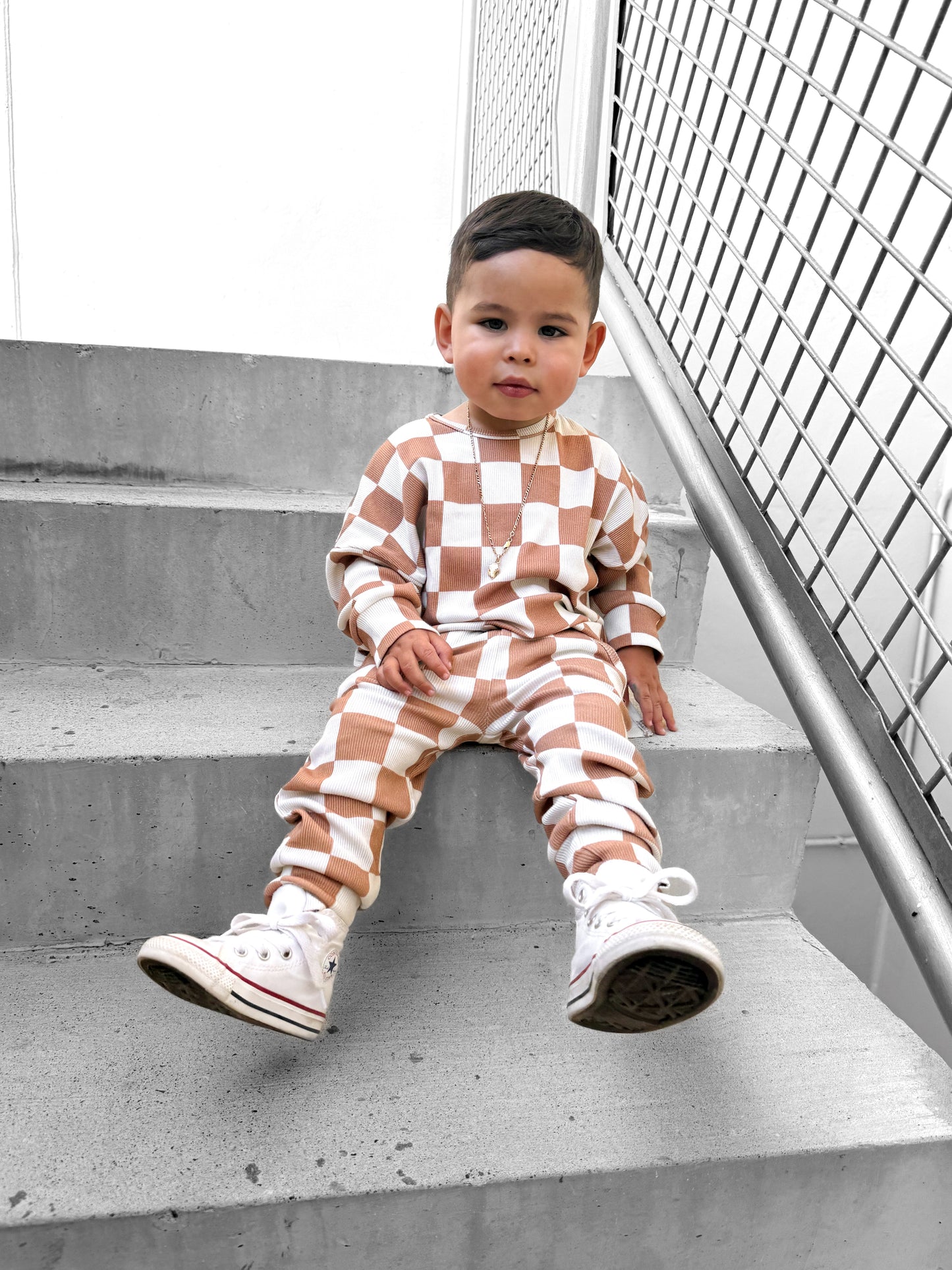 Organic Ribbed Set in Vanilla + Chestnut