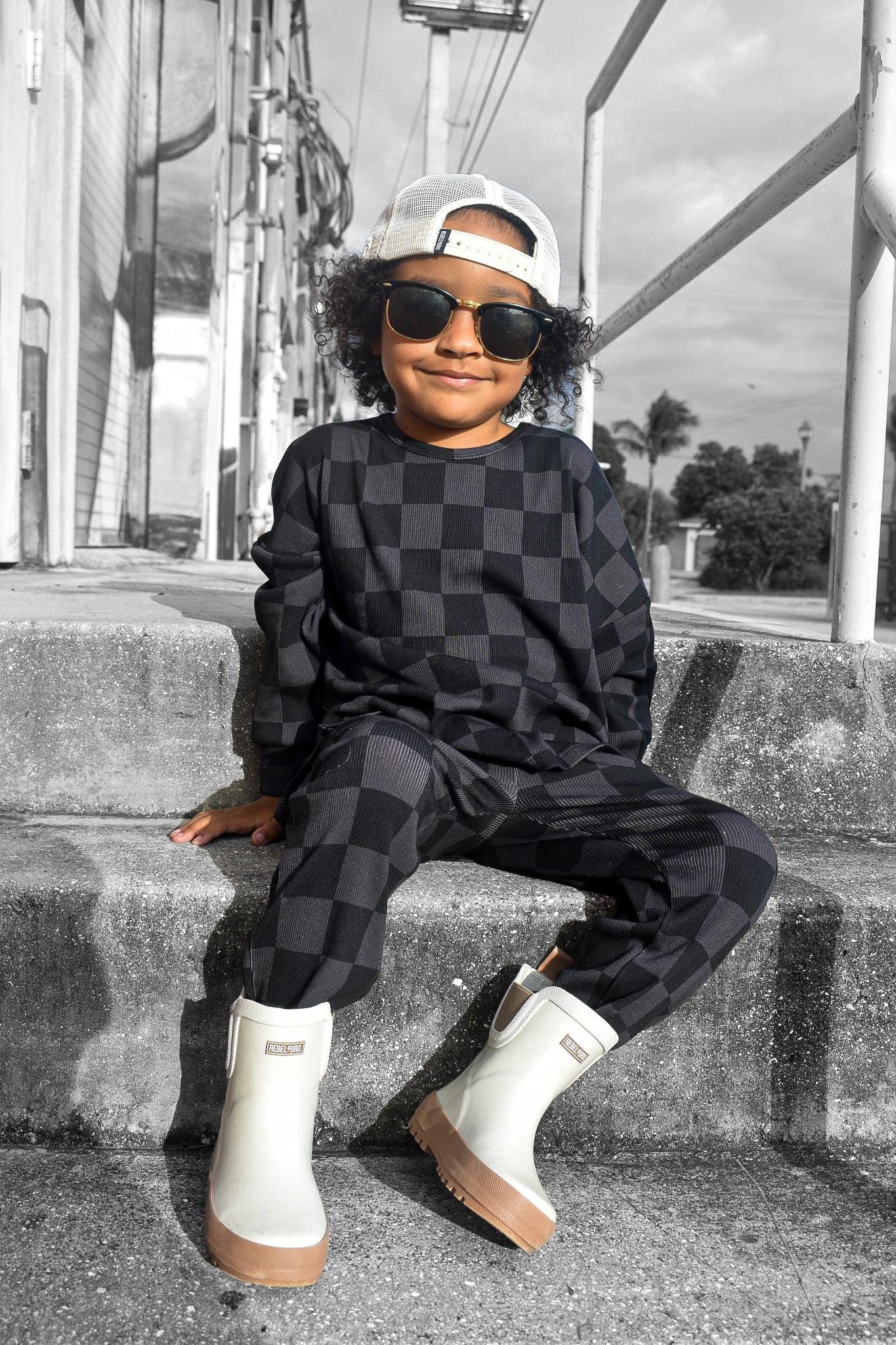 Organic Ribbed Set in Smoke + Storm