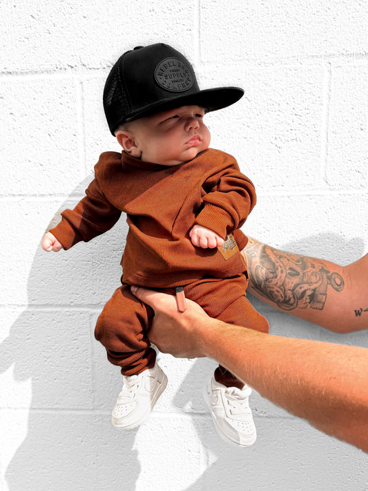 Organic Ribbed Set in Rust