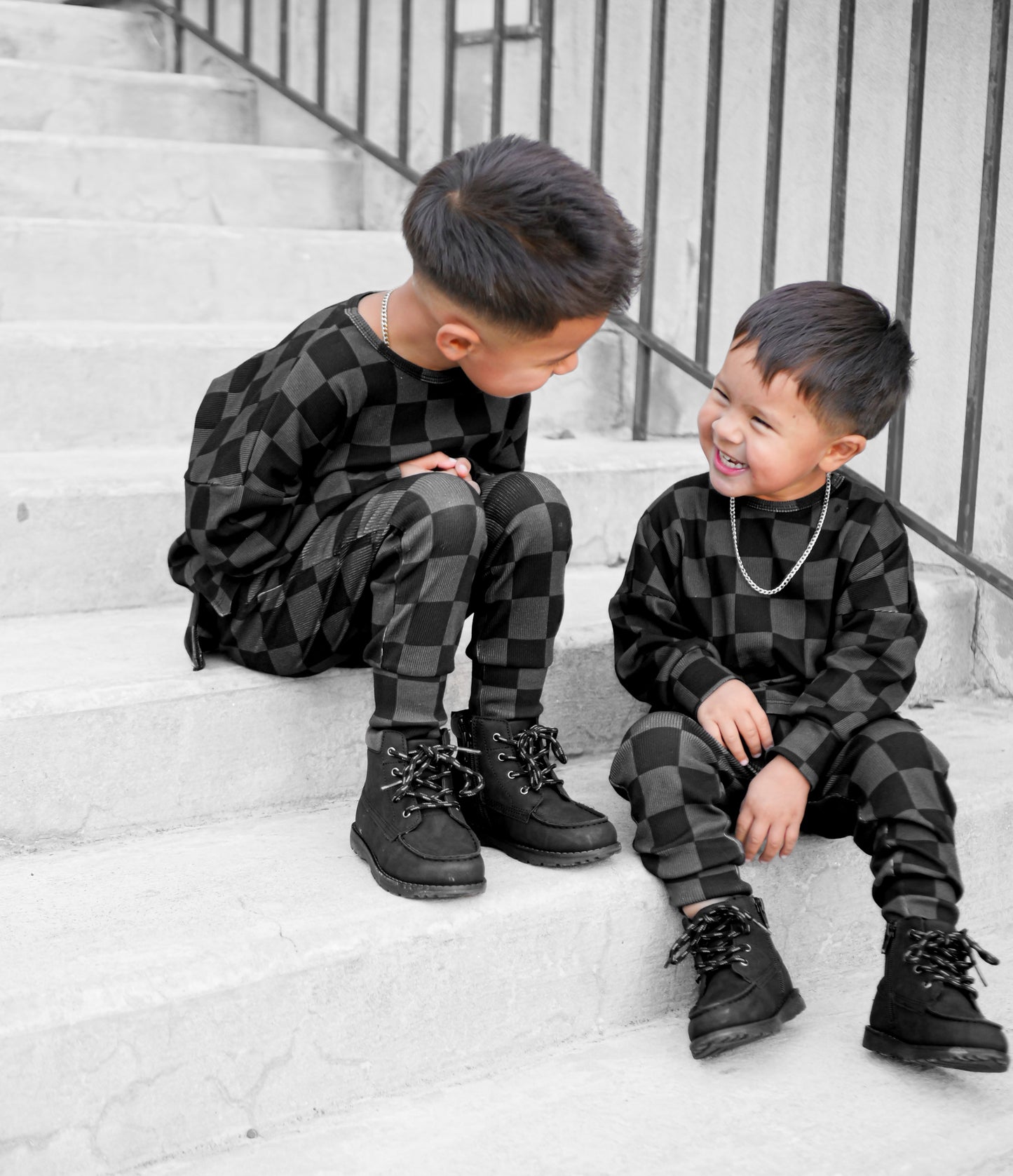 Organic Ribbed Set in Smoke + Storm