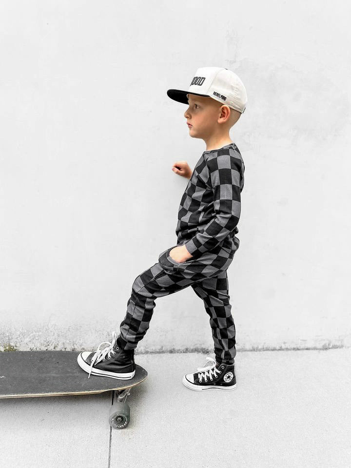 Organic Ribbed Set in Smoke + Storm