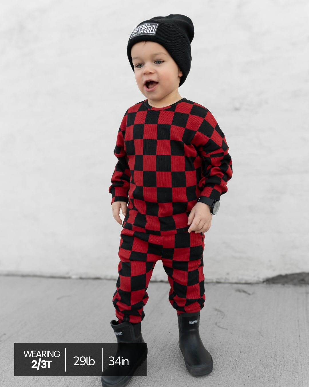 Organic Ribbed Set in Smoke + Crimson