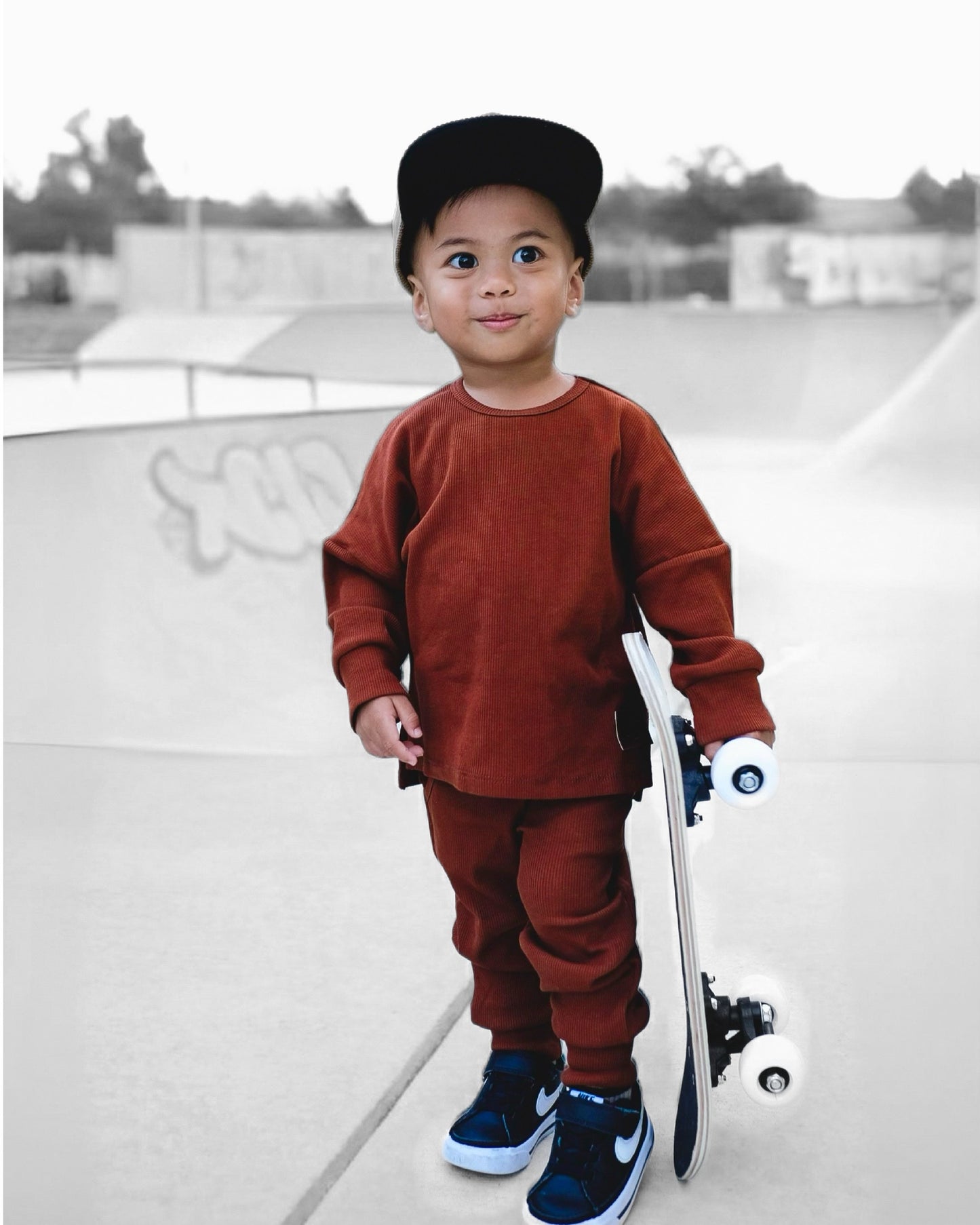 Organic Ribbed Set in Rust