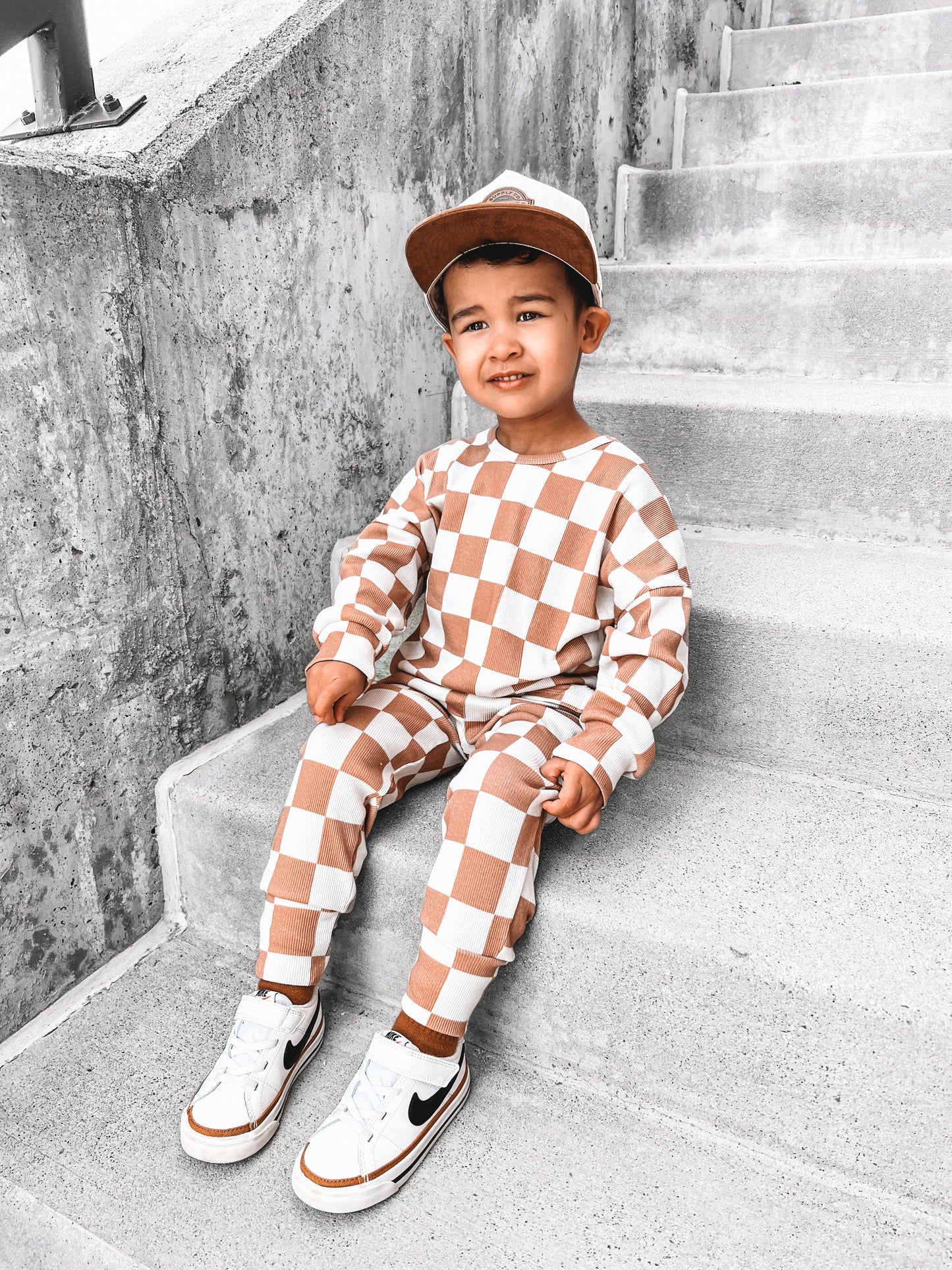 Organic Ribbed Set in Vanilla + Chestnut