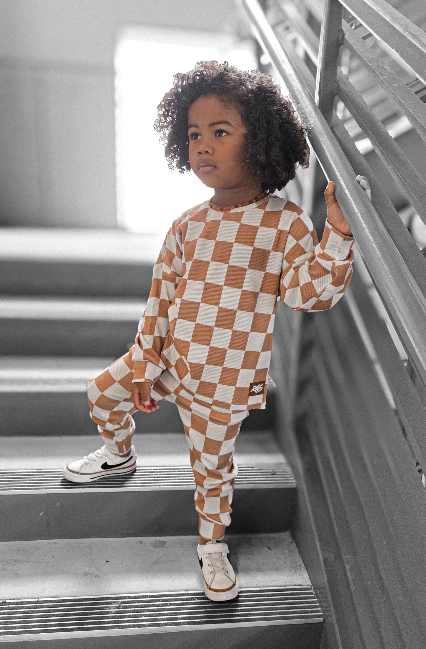 Organic Ribbed Set in Vanilla + Chestnut