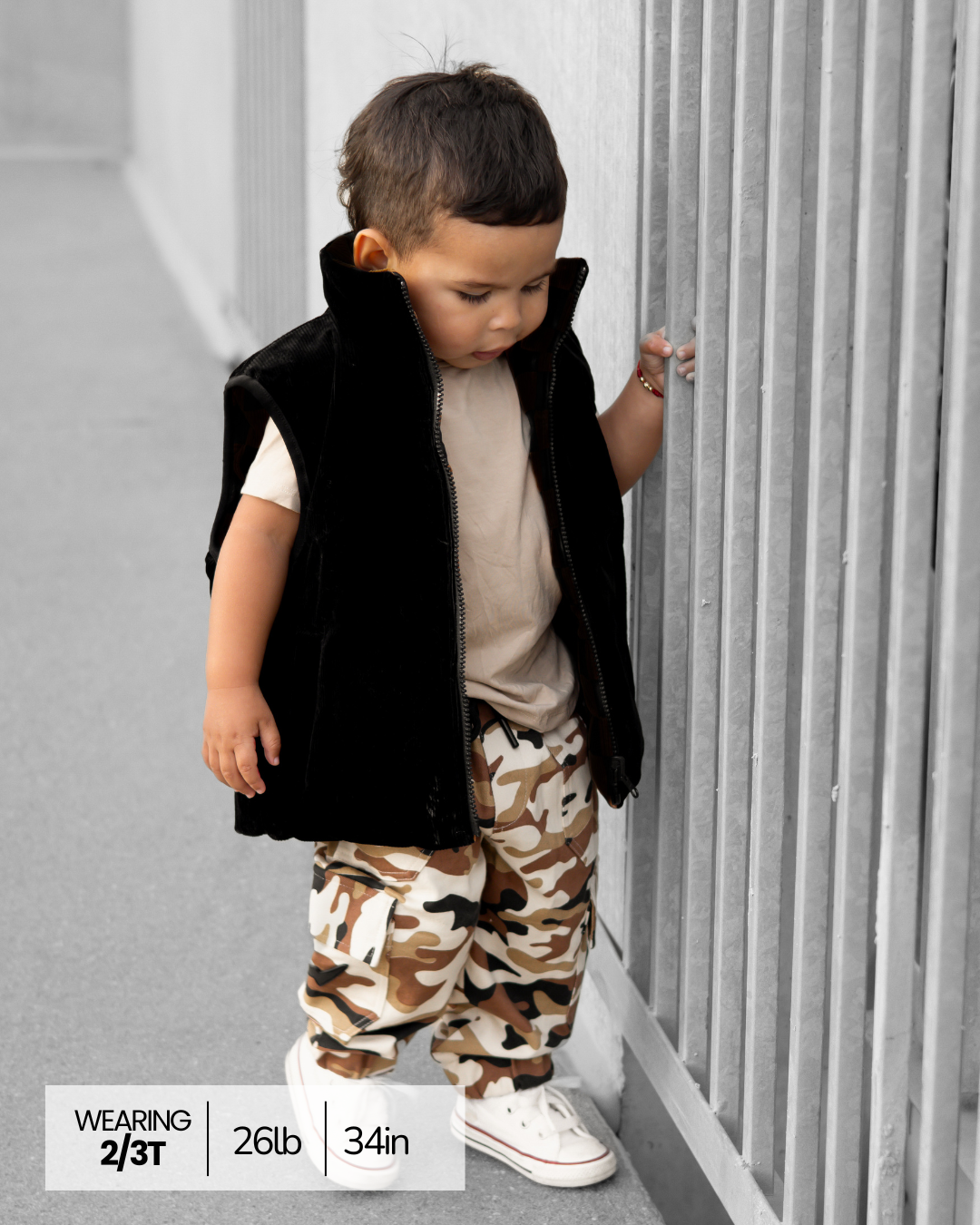 Reversible Puffer Vest in Rust + Black Corduroy