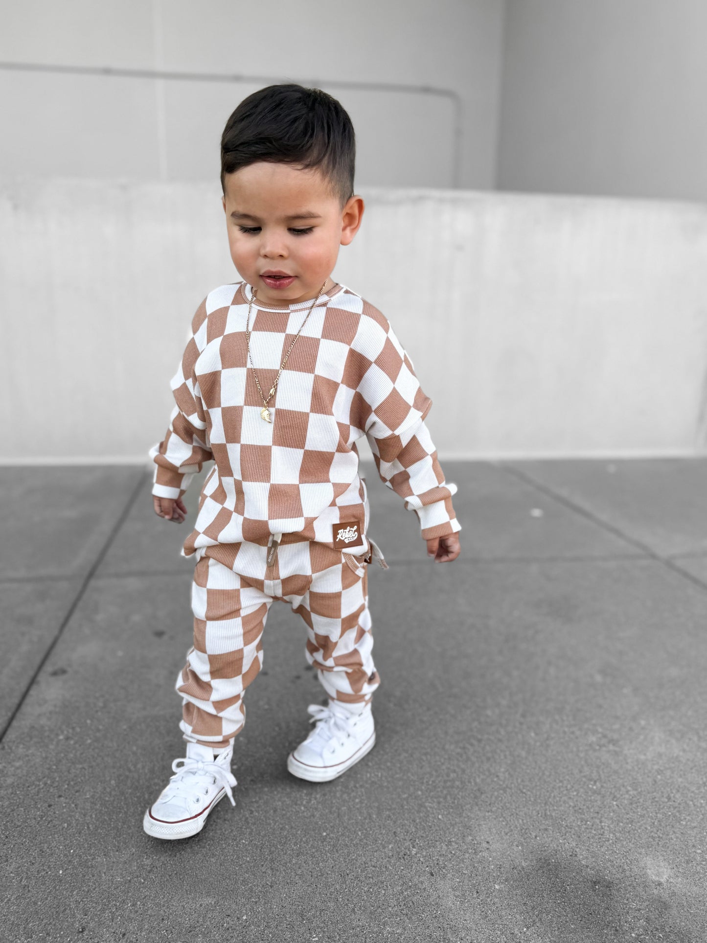 Organic Ribbed Set in Vanilla + Chestnut