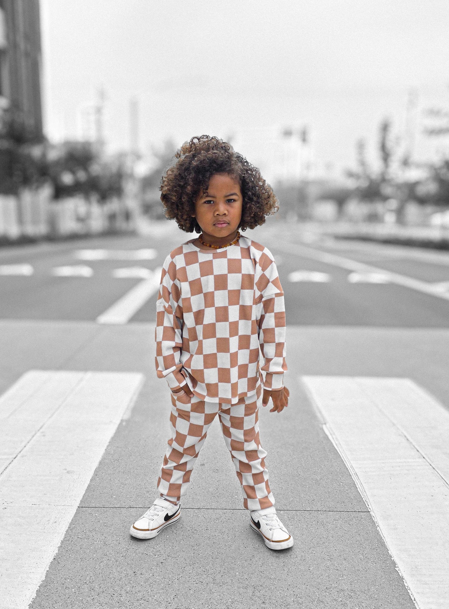 Organic Ribbed Set in Vanilla + Chestnut