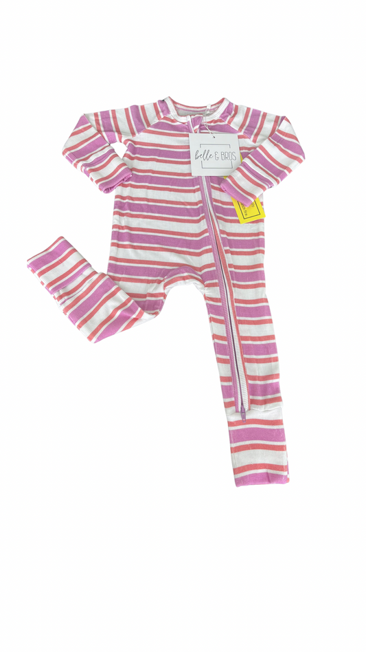 HIBISCUS STRIPE | ZIP ROMPER