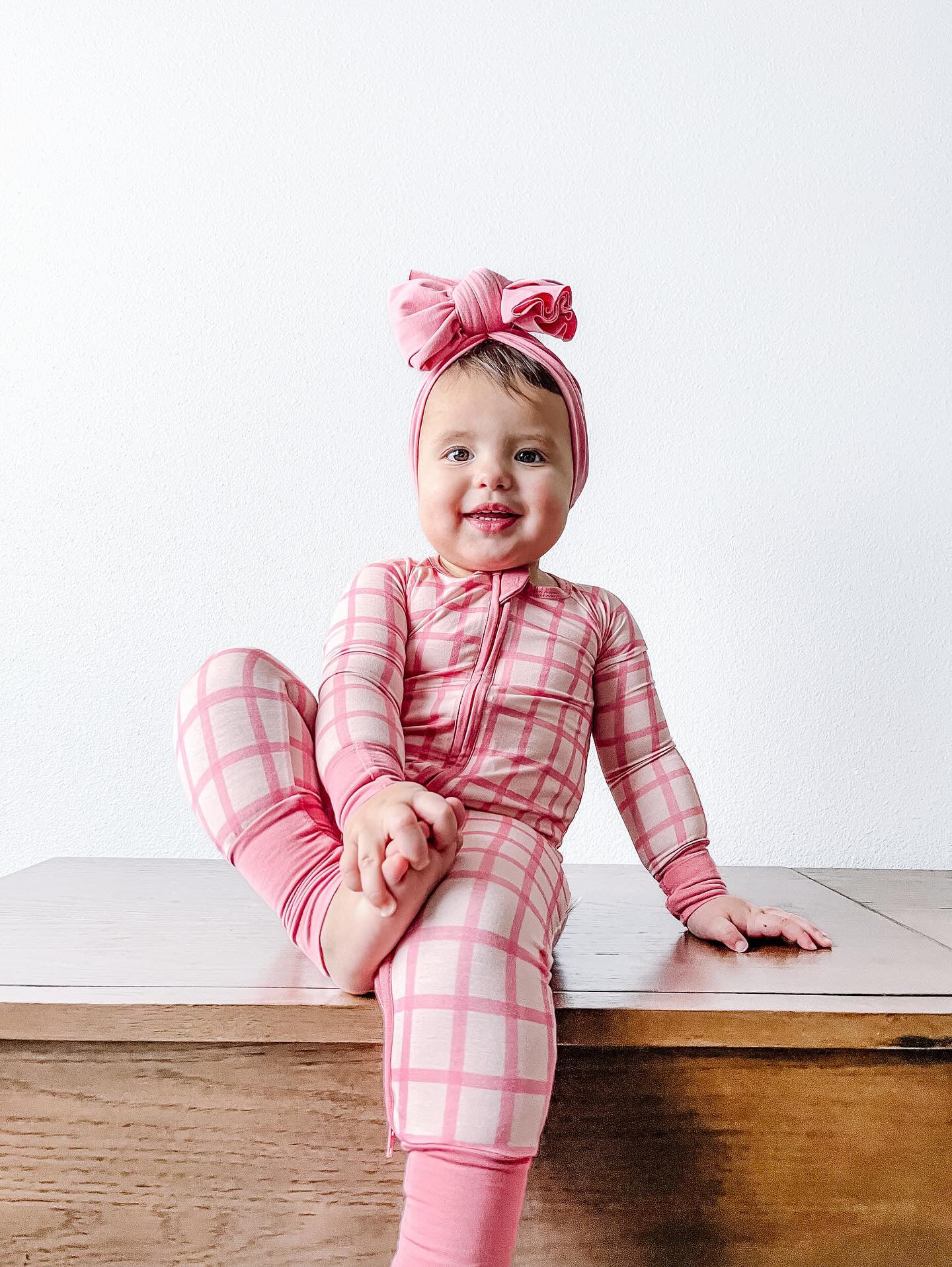 PINK GRID | ZIP ROMPER