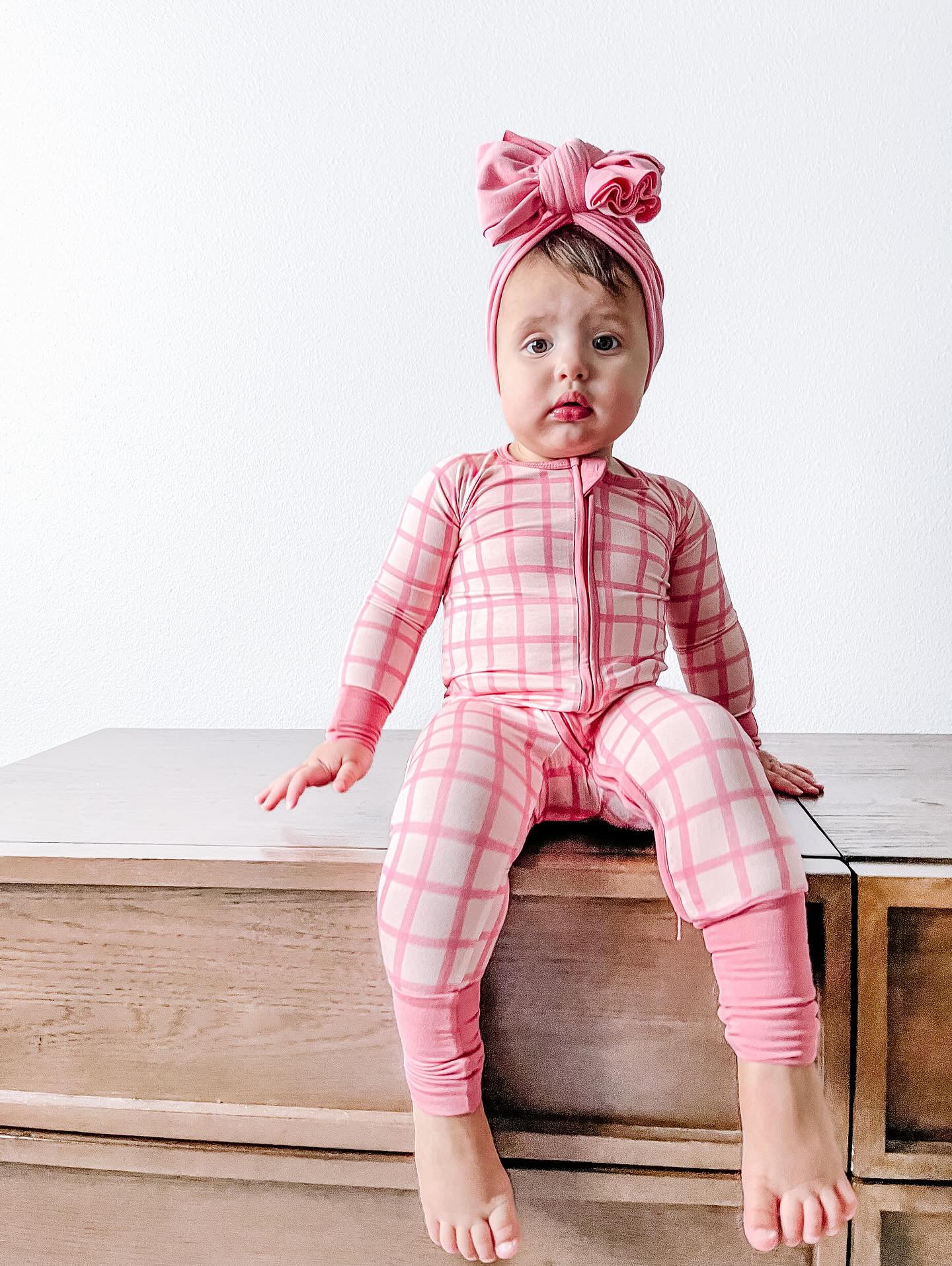 PINK GRID | ZIP ROMPER