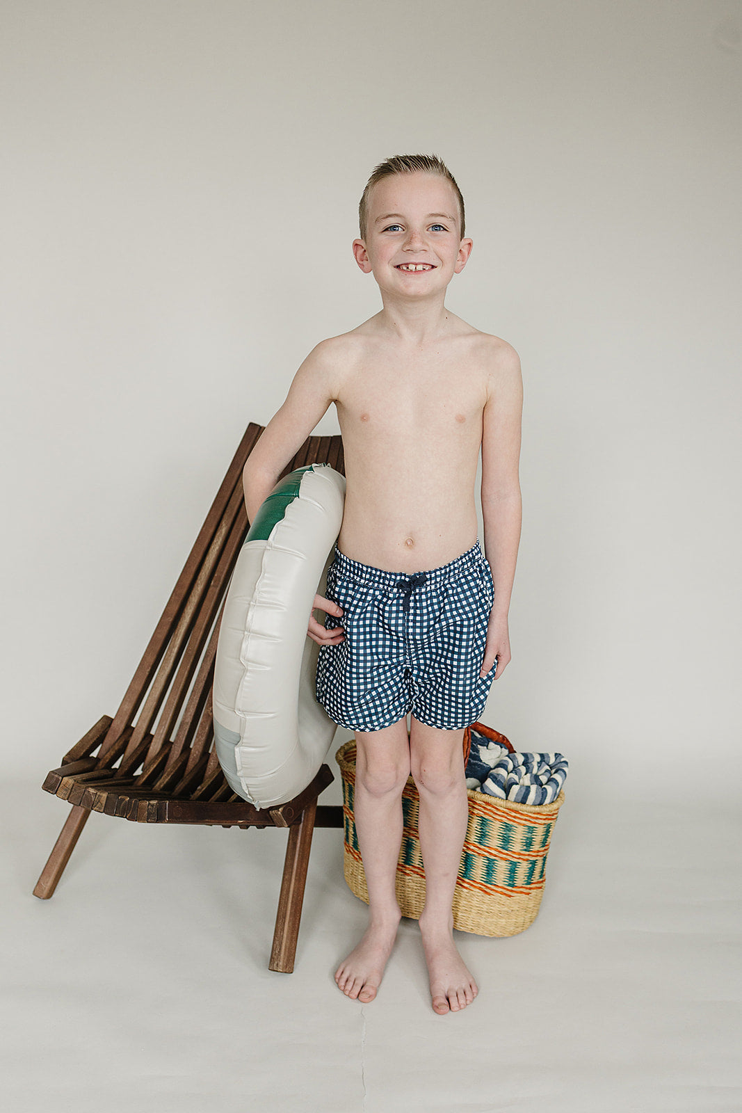 Navy Gingham Swim Shorts