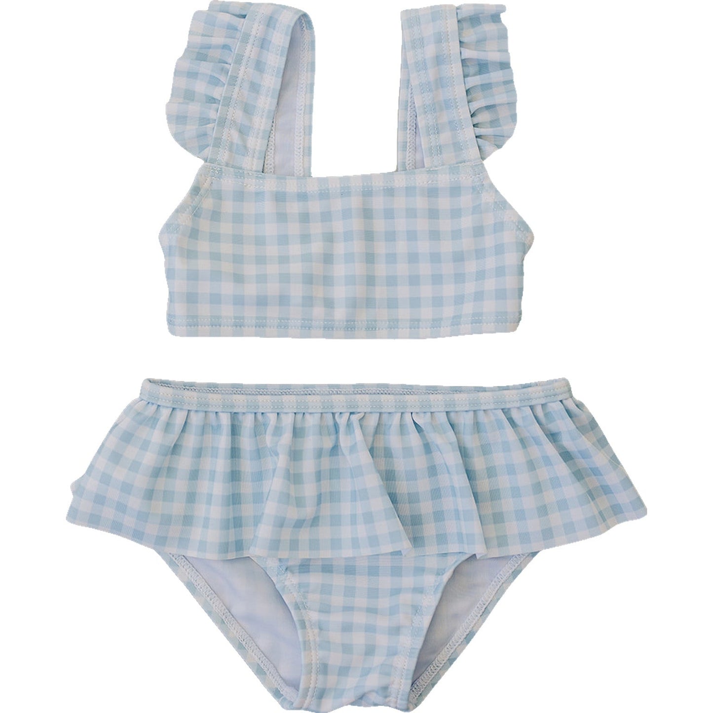 Light Blue Gingham Ruffle Bikini Set