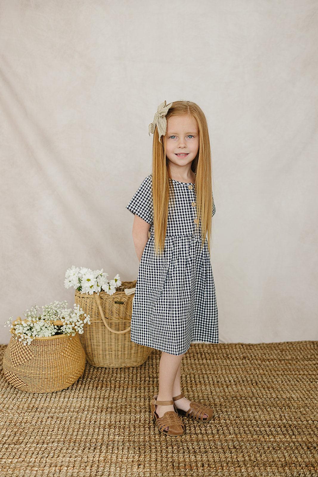 Navy Gingham Linen Cotton Dress Belle & Bros Navy Gingham Linen Cotton Dress Belle & Bros