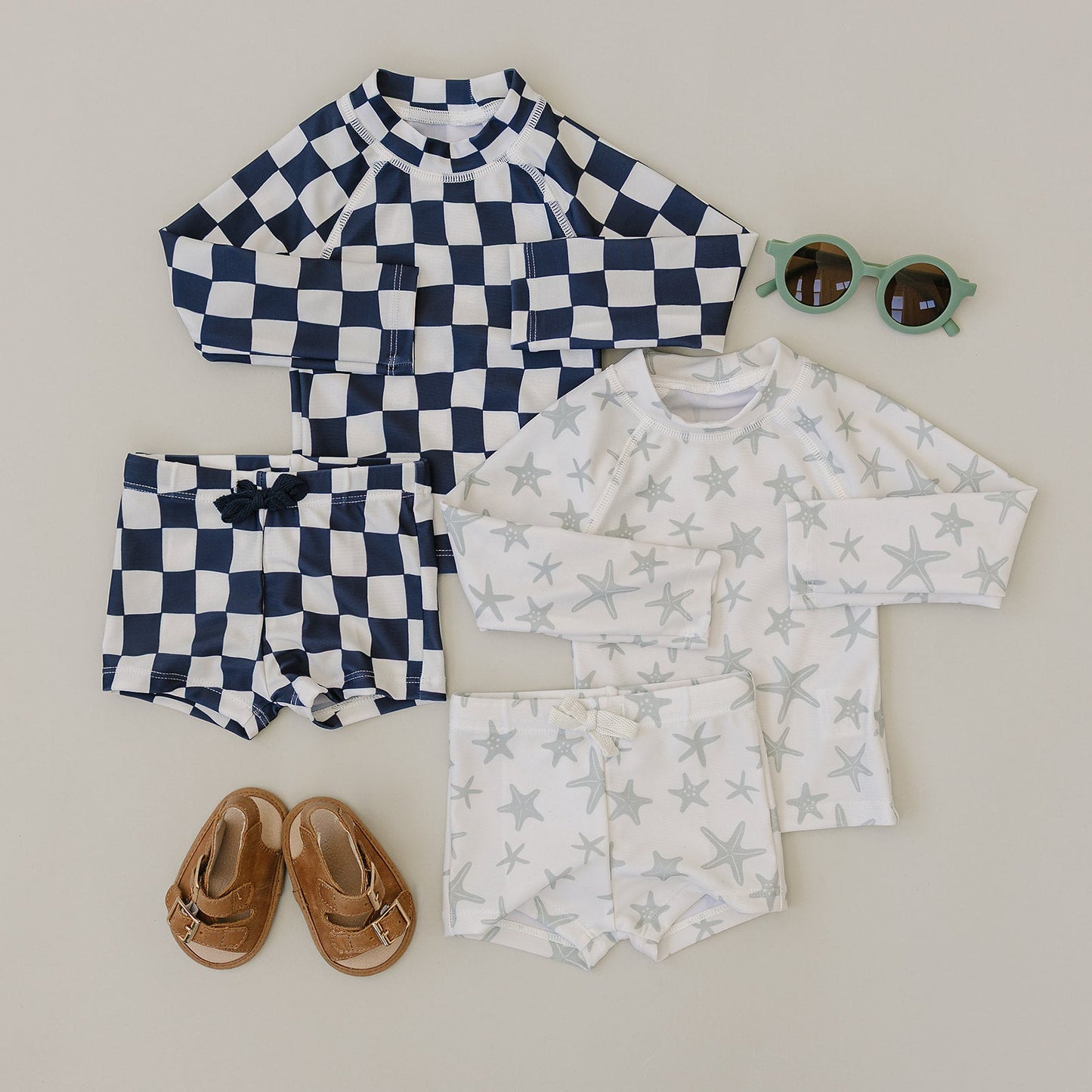 Wavy Checkered  Long Sleeve Swim Set