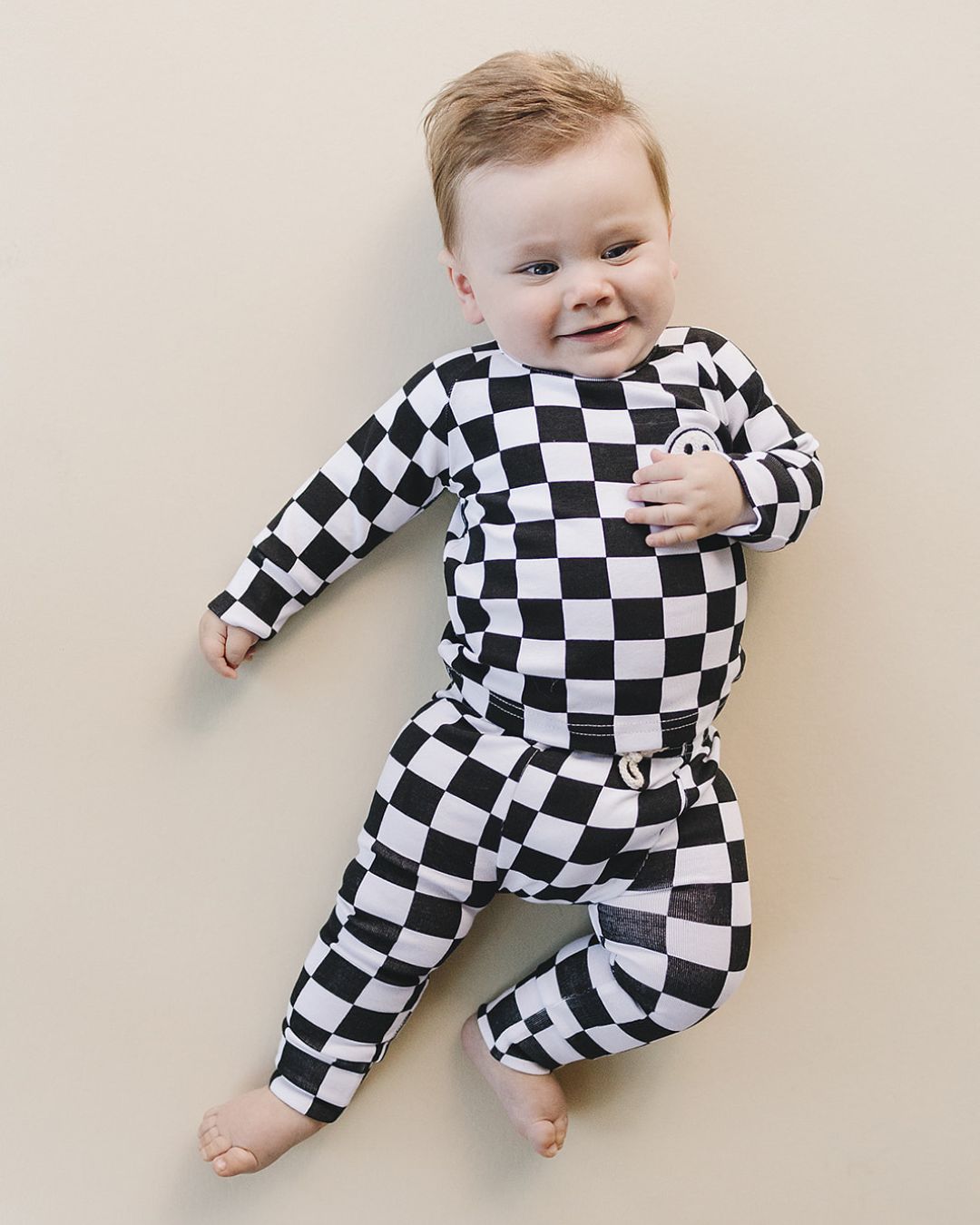 Checkered Smiley Lounge Set | Black