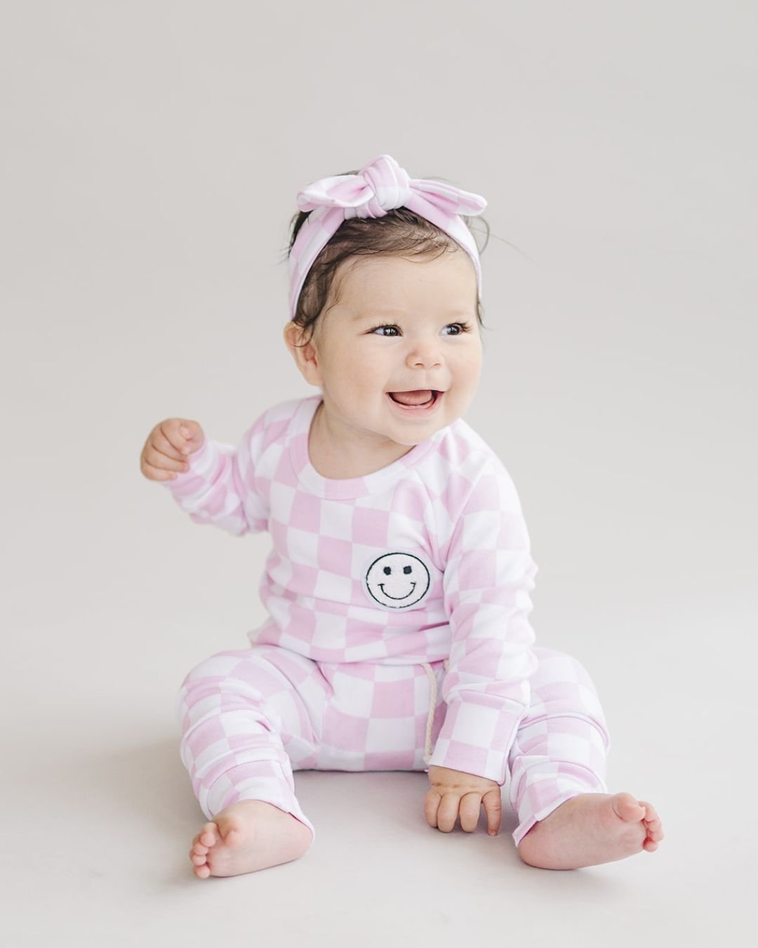 Checkered Smiley Lounge Set | Pink