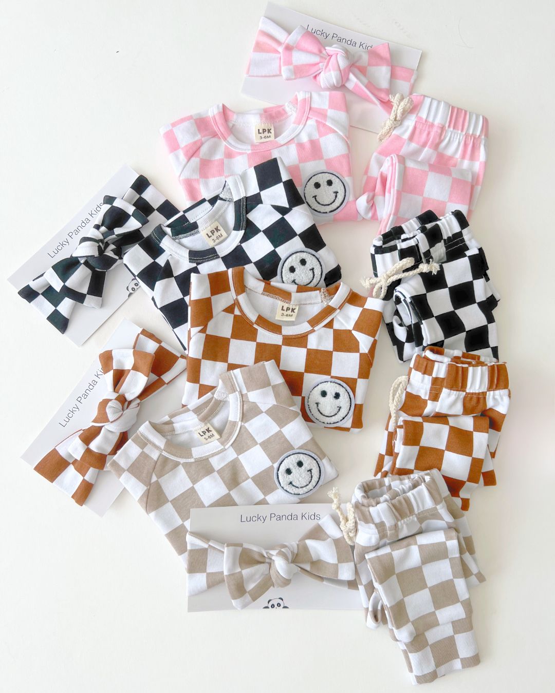 Checkered Smiley Lounge Set | Pink